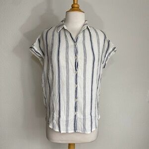 Madewell Women's Navy Gray White Stripe Button Oversize Camp Shirt XXS Coastal